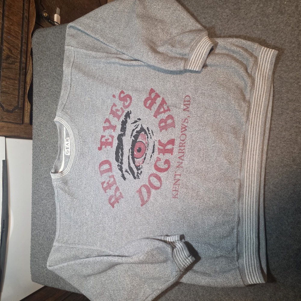 vintage 1990s heather grey crewneck sweatshirt Red Eyes Dock Bar Xl C2
